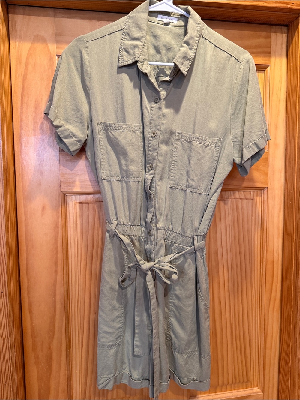 Blu Pepper Sage Green Short-Sleeve Safari Shorts Romper